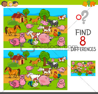 differences game with farm animal characters