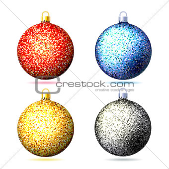Set of colored sparkling glitter Christmas balls .