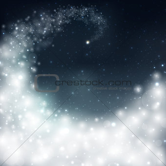 Magical Christmas bright white aura in dark sky background