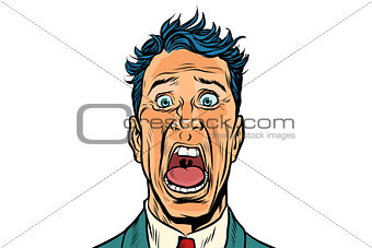 The man screams in horror isolated on white background