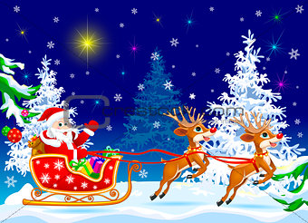 Santa on sleigh with deer