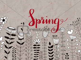 Vector Floral Pattern with Spring  Lettering