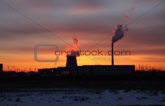 Thermal Power Station and sunset