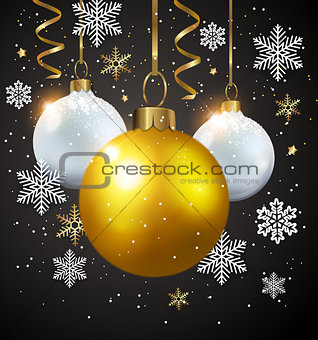 White and golden decorations on a black background. 