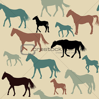 Vintage background with horses silhouettes