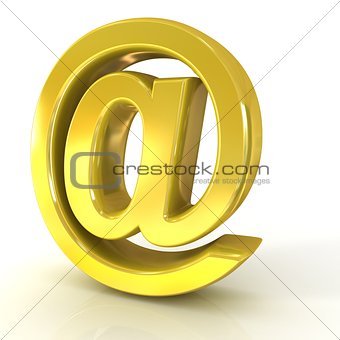 E-mail sign, at symbol, 3D golden