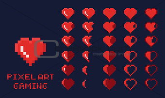 8 bit pixel art GUI Game design element - heart for health gradation