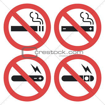 Vector symbol set - vaping forbidden, smoking electronic cigarette not allowed