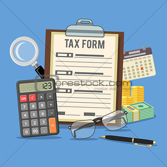 Tax calculation, payment, accounting, paperwork concept