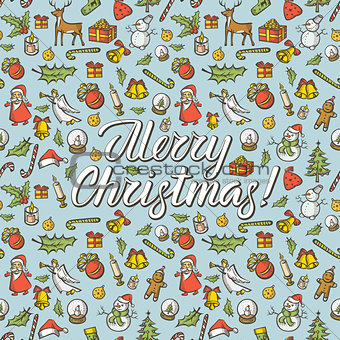 Vector Seamless pattern of Christmas and New Year elements