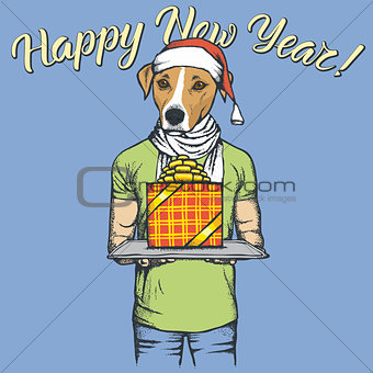 Dog vector illustration celebrating new year