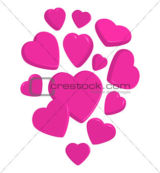 Flying pink 3d hearts
