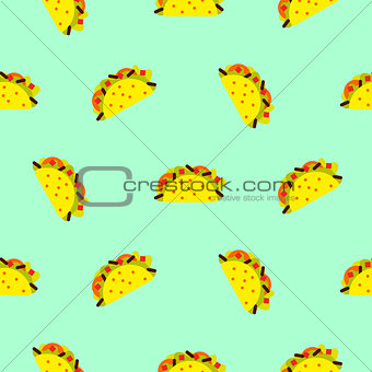 Taco mexican food seamless blue vector pattern.