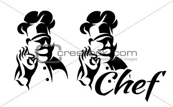 vector monochrome illustration with chef for menu