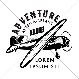 vector monochrome illustration with airplane for adventure