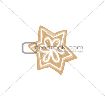 Hand drawn vector abstract fun Merry Christmas time cartoon illustration card with baked gingerbread cookie star shape isolated on white background
