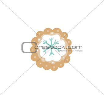 Hand drawn vector abstract fun Merry Christmas time cartoon illustration card with baked gingerbread cookie round shape isolated on white background