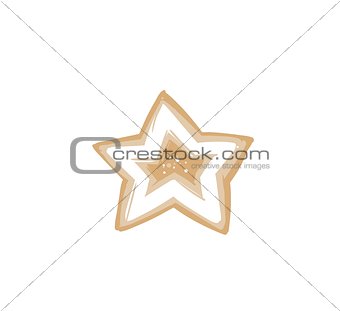 Hand drawn vector abstract fun Merry Christmas time cartoon illustration card with baked gingerbread cookie star shape isolated on white background