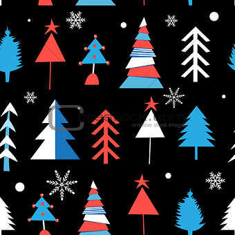 Seamless winter pattern from different Christmas trees 