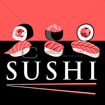 Vector bright poster with different sushi 