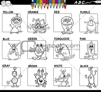 basic colors set for coloring with monsters