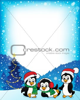 Christmas penguins thematic frame 1