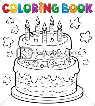 Coloring book cake with 5 candles