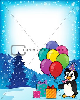 Frame with party penguin topic 1