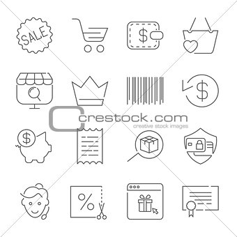 Shopping and E-Commerce pack. Line icons set for apps, programs,