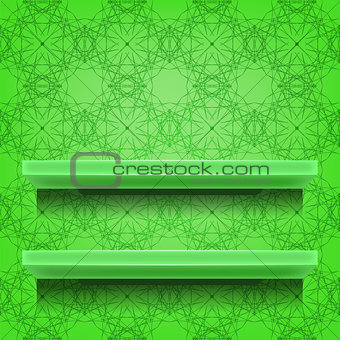 Green Shelves  on Ornamental  Background