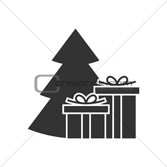Giftbox at the Christmas tree icon