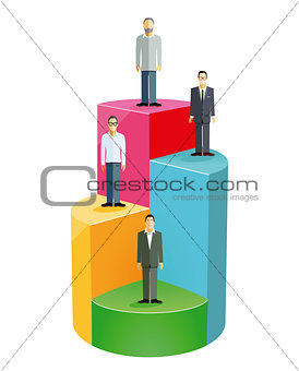 Concept with businessmen on chart, success, achievement, motivational symbol