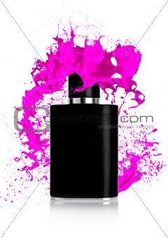  Black liquid perfume bottle with paint splashes