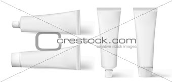 Set of realistic Cosmetic white cream tube. Set of toothpaste tube products isolated. Cosmetic package collection for cream, soups, foams, shampoo, glue, toothpaste.