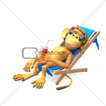 3D Illustration of a Monkey in a Deckchair
