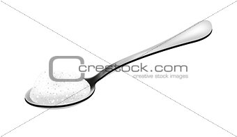 Spoon of salt, realistic 3D style. Teaspoon, tablespoon. Isolated on white background. Vector illustration.