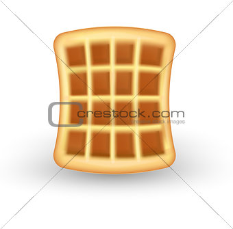 Realistic waffle icon, isolated on white background. Waffles 3d style. Breakfast, baking concept. Vector illustration.