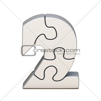 White puzzle jigsaw number TWO 2 3D