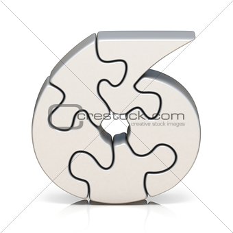 White puzzle jigsaw number SIX 6 3D