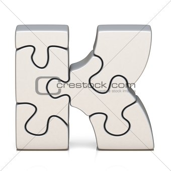 White puzzle jigsaw letter K 3D