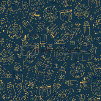 Hand drawn seamless winter pattern. Happy new year background. Doodle design