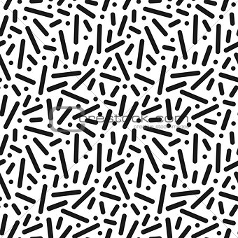 Retro memphis pattern - seamless trendy background. Fashion 80-90s. Dash mosaic black and white texture
