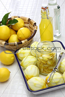 homemade limoncello, italian traditional lemon liqueur
