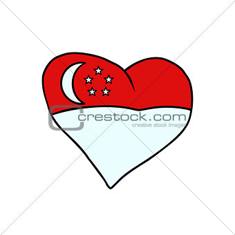 Singapore isolated heart flag on white background