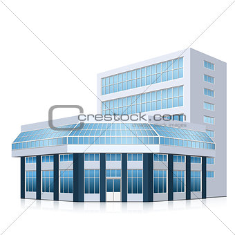 office building with an entrance and reflection