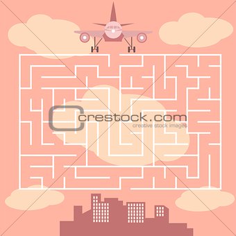 Maze with airplane - game for children - vector