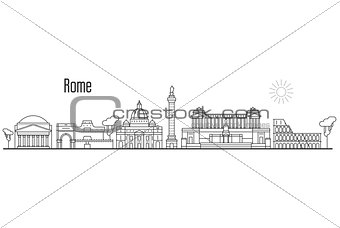 Rome and Vatican city skyline - cityscape with landmarks in line