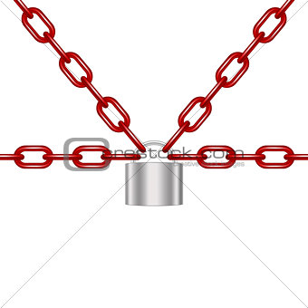 Red chains locked by padlock in silver design
