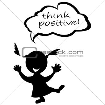 Doodle kids with speech bubble with message think positive