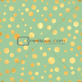 Golden dots on a blue background pattern. Abstract gold geometric modern background. Vector illustration. Shiny backdrop. Texture of gold foil. Art deco style. Gold circle seamless pattern.v